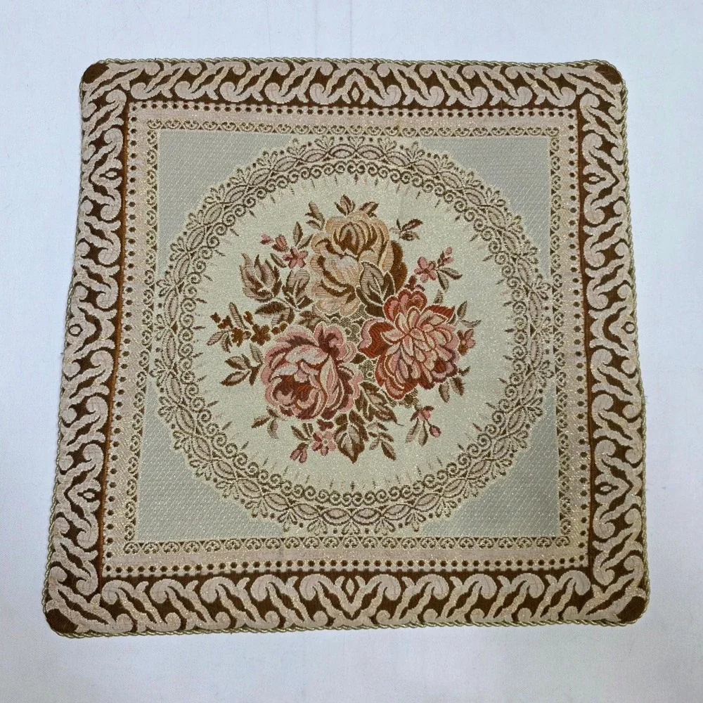 Hans Collection Pillow Cover 19x19 Beige Floral Tapestry Woven Vintage Chic Core